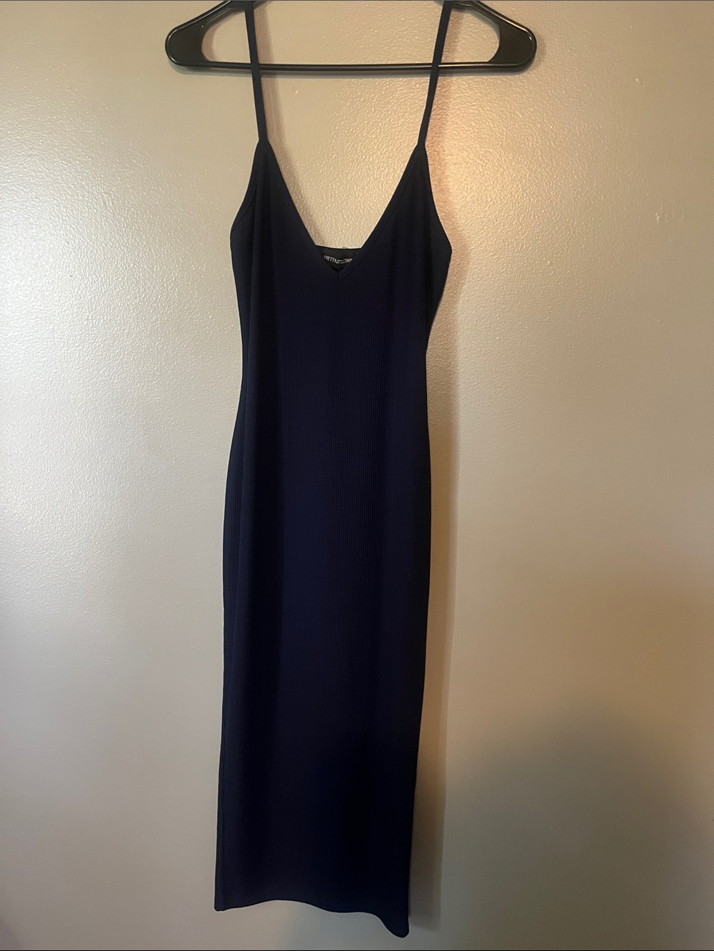 PrettyLittleThing Navy Slip Midi Dress with Spaghetti Straps